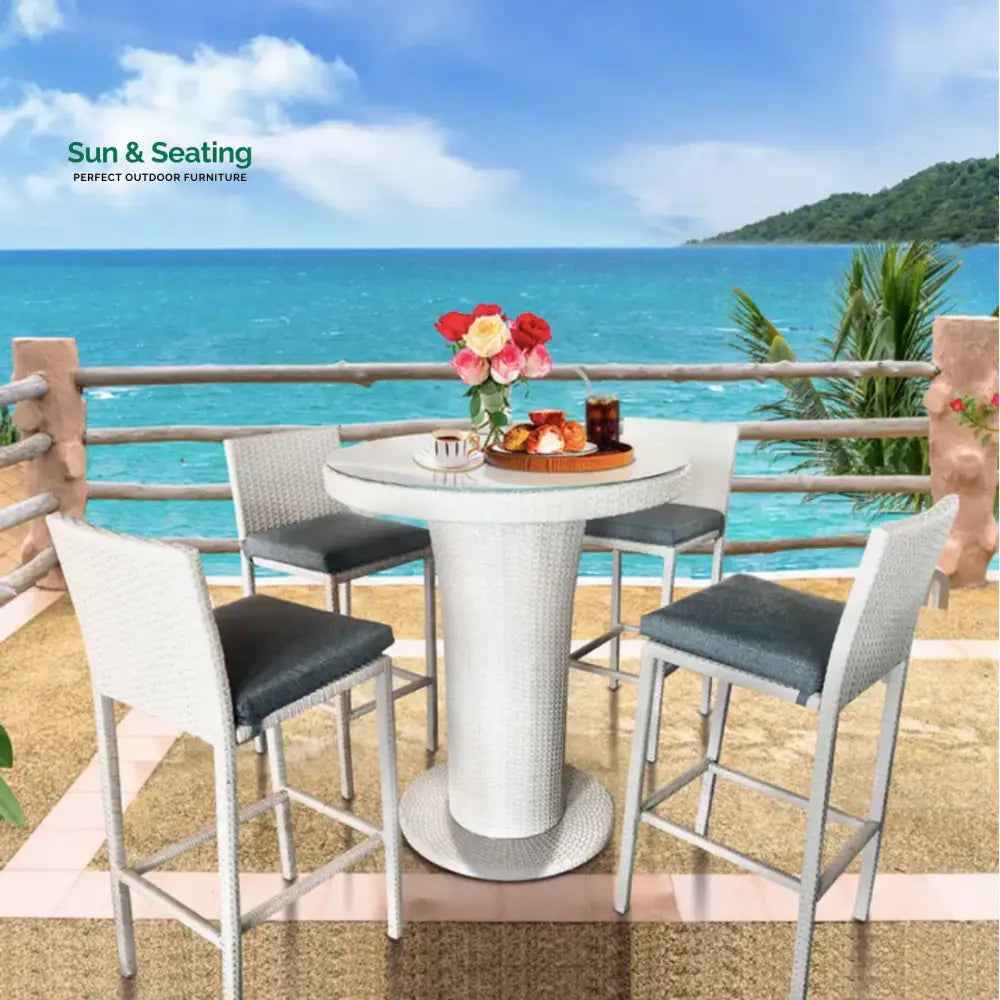 Epifanio Outdoor Patio Bar Set 4 Chairs and 1 Table For Balcony (White) Bar Sets