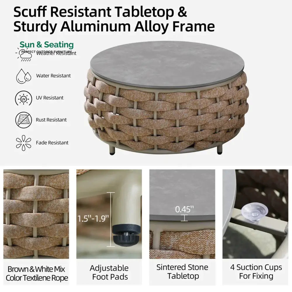 Equo Outdoor Sofa Set 2 Seater 2 Single seater and 1 Center Table (Beige) Braided & Rope Sofa Sets