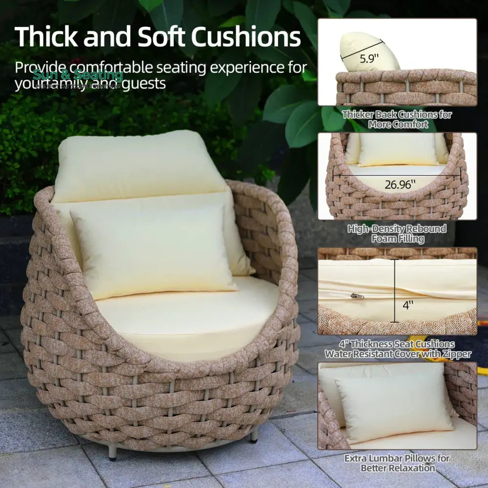 Equo Outdoor Sofa Set 2 Seater 2 Single seater and 1 Center Table (Beige) Braided & Rope Sofa Sets