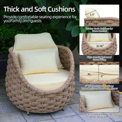 Equo Outdoor Sofa Set 2 Seater 2 Single seater and 1 Center Table (Beige) Braided & Rope Sofa Sets