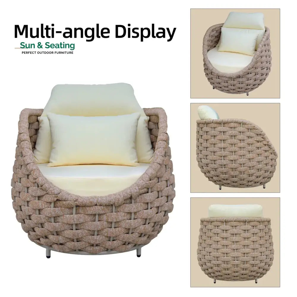 Equo Outdoor Sofa Set 2 Seater 2 Single seater and 1 Center Table (Beige) Braided &amp; Rope Sofa Sets