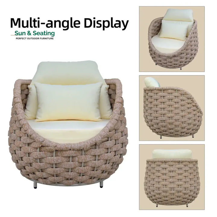 Equo Outdoor Sofa Set 2 Seater 2 Single seater and 1 Center Table (Beige) Braided &amp; Rope Sofa Sets