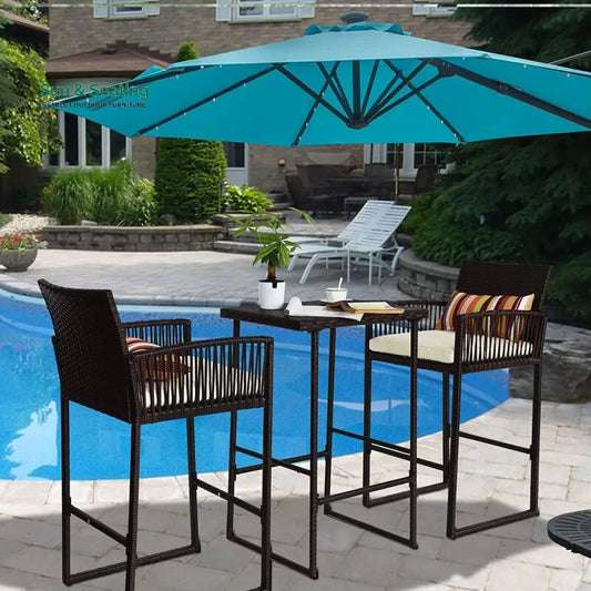 Ercole Outdoor Patio Bar Sets 2 Chairs and 1 Table (Brown) Bar Sets