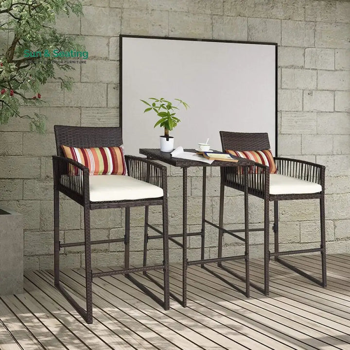 Ercole Outdoor Patio Bar Sets 2 Chairs and 1 Table (Brown) Bar Sets