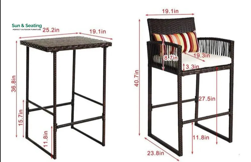 Ercole Outdoor Patio Bar Sets 2 Chairs and 1 Table (Brown) Bar Sets