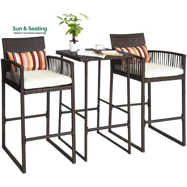 Ercole Outdoor Patio Bar Sets 2 Chairs and 1 Table (Brown) Bar Sets