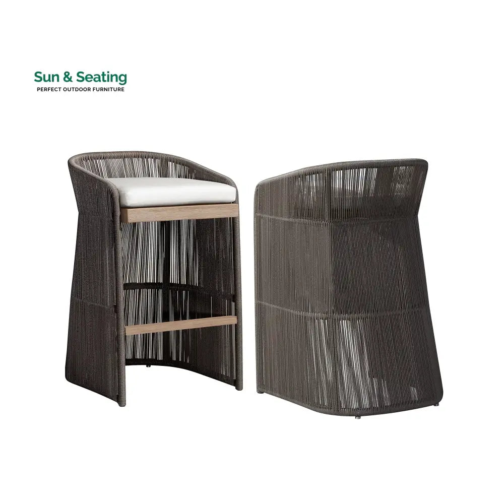 Erim Outdoor Patio Bar Chair 2 Chair For Balcony Braided &amp; Rope Bar Sets