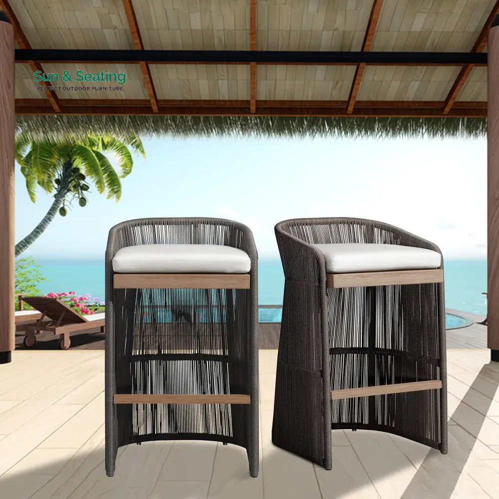 Erim Outdoor Patio Bar Chair 2 Chair For Balcony Braided &amp; Rope Bar Sets