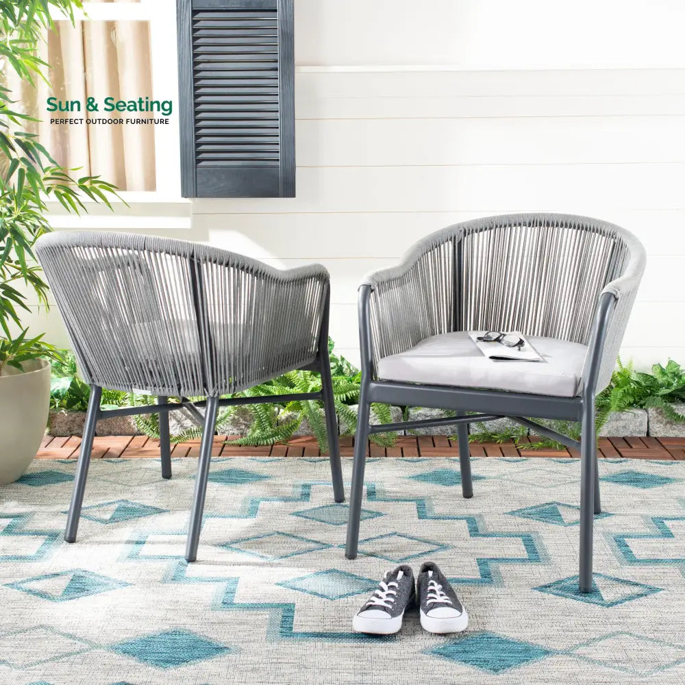 Ernesto Outdoor Patio Seating Set of 2 Chairs (Grey) Braided &amp; Rope Coffee Table Sets