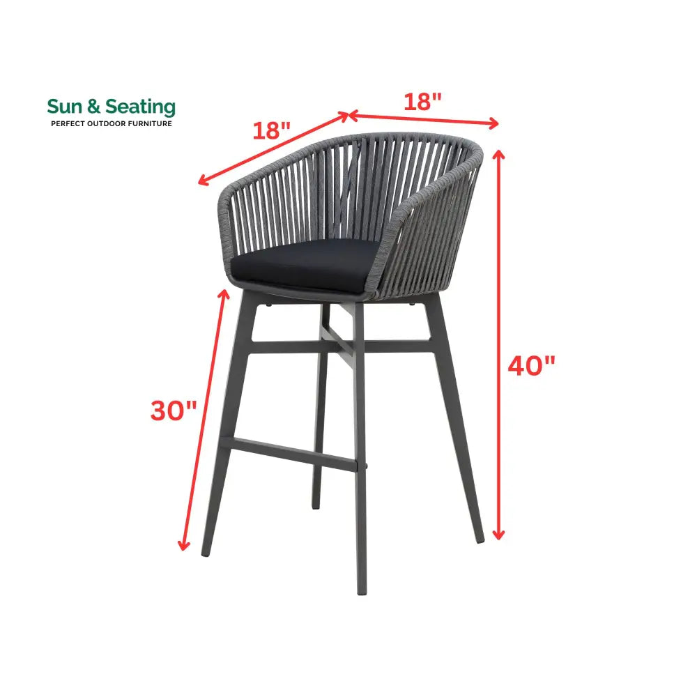 Esen Outdoor Patio Bar Chair 2 Chair For Balcony Braided &amp; Rope (Dark Grey) Bar Sets