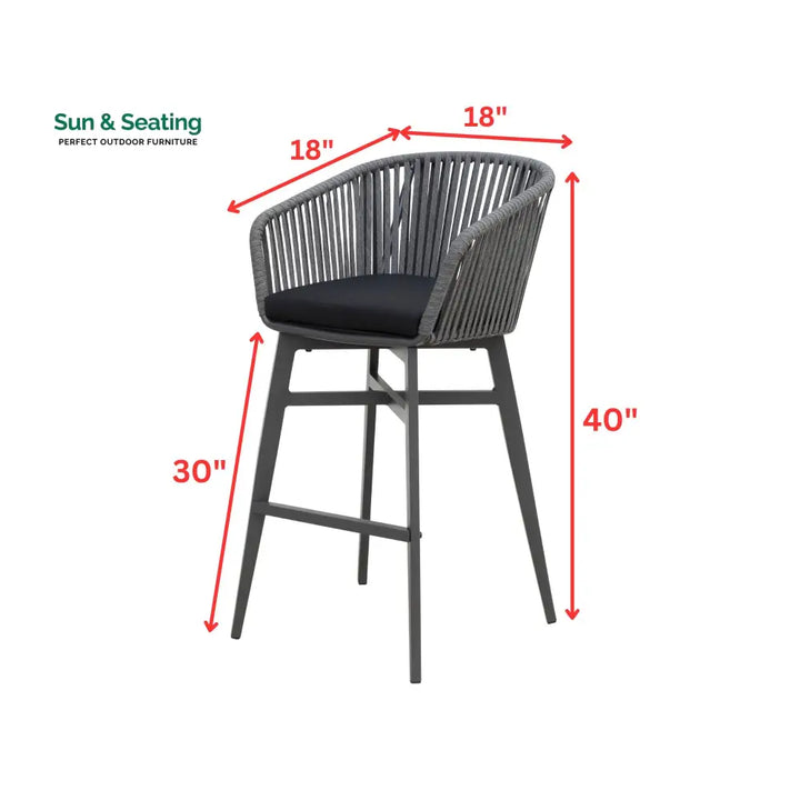 Esen Outdoor Patio Bar Chair 2 Chair For Balcony Braided &amp; Rope (Dark Grey) Bar Sets