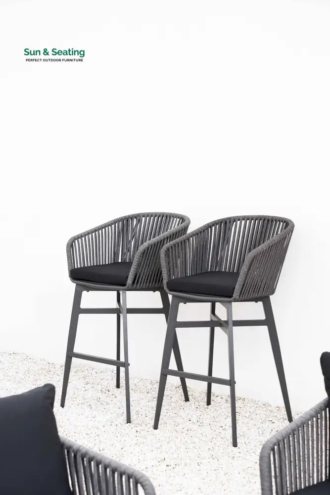 Esen Outdoor Patio Bar Chair 2 Chair For Balcony Braided &amp; Rope (Dark Grey) Bar Sets