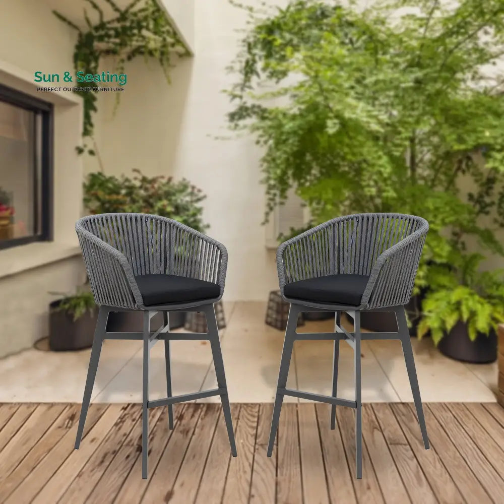 Esen Outdoor Patio Bar Chair 2 Chair For Balcony Braided &amp; Rope (Dark Grey) Bar Sets