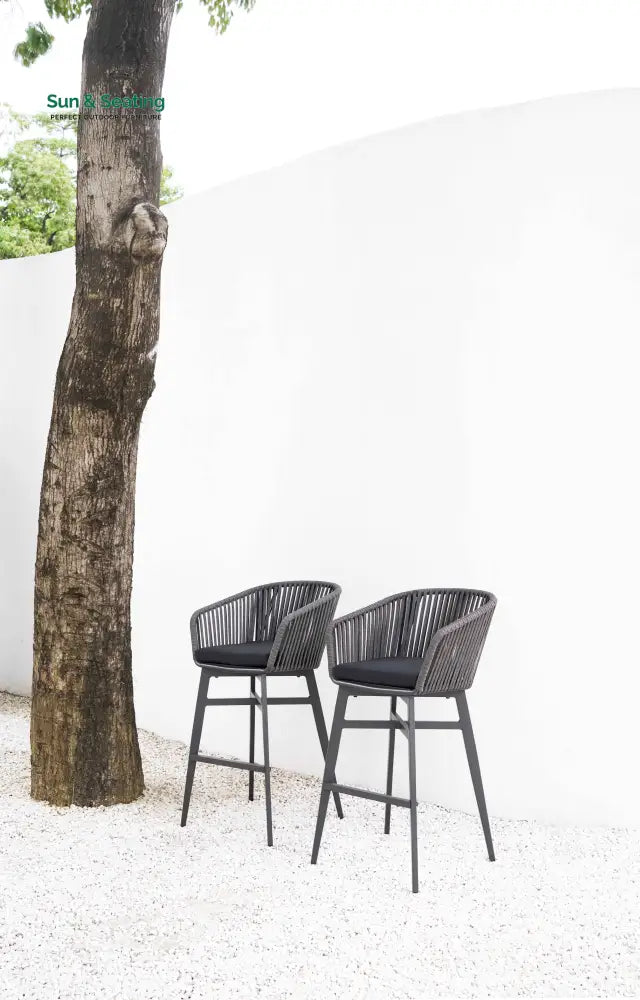 Esen Outdoor Patio Bar Chair 2 Chair For Balcony Braided &amp; Rope (Dark Grey) Bar Sets