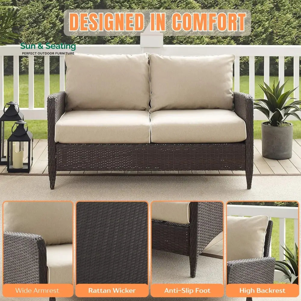 Esmeray Outdoor Wicker Single Seater Loveseat Sofa Sofa Set