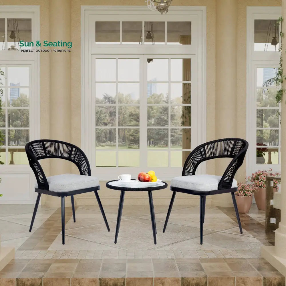 Espinal Outdoor Patio Seating Set 2 Chairs and 1 Table Set Braided &amp; Rope Coffee Table Sets