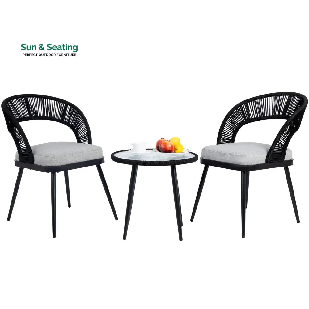 Espinal Outdoor Patio Seating Set 2 Chairs and 1 Table Set Braided &amp; Rope Coffee Table Sets