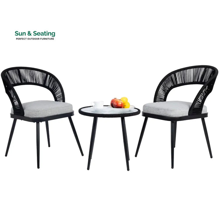 Espinal Outdoor Patio Seating Set 2 Chairs and 1 Table Set Braided &amp; Rope Coffee Table Sets