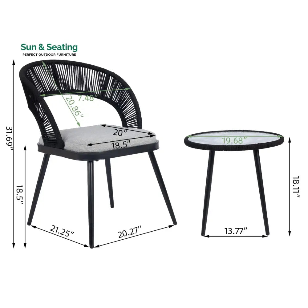 Espinal Outdoor Patio Seating Set 2 Chairs and 1 Table Set Braided &amp; Rope Coffee Table Sets