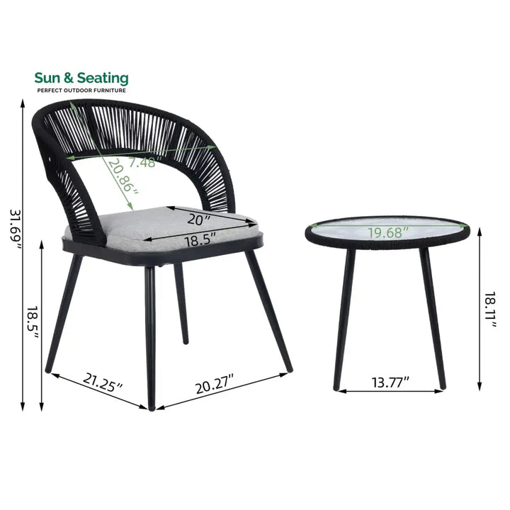 Espinal Outdoor Patio Seating Set 2 Chairs and 1 Table Set Braided &amp; Rope Coffee Table Sets
