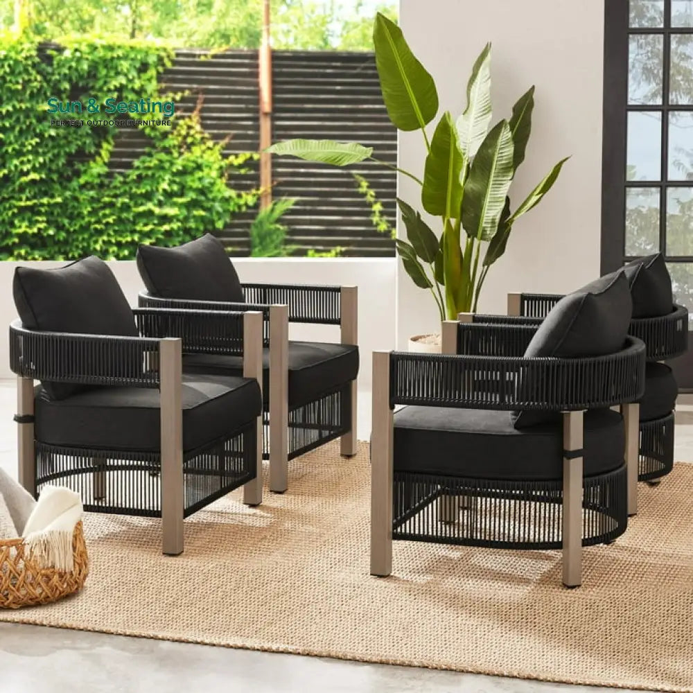 Espira Outdoor Patio Seating Set 4 Chairs and 1 Table Set (Black) Coffee Table Sets