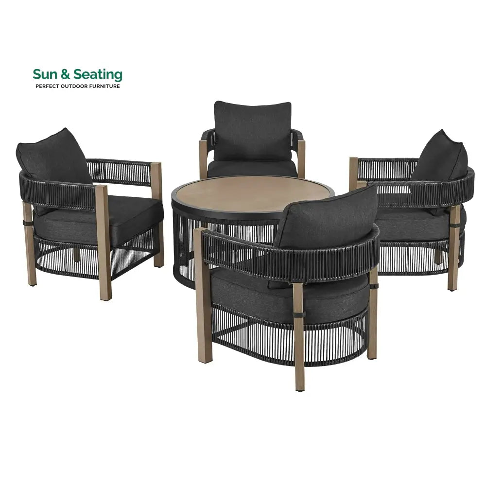 Espira Outdoor Patio Seating Set 4 Chairs and 1 Table Set (Black) Coffee Table Sets