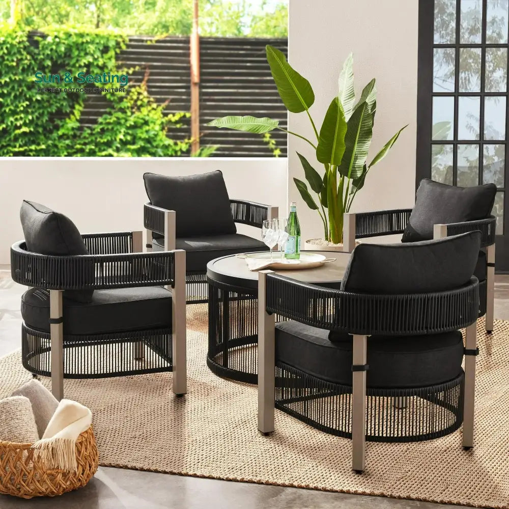 Espira Outdoor Patio Seating Set 4 Chairs and 1 Table Set (Black) Coffee Table Sets