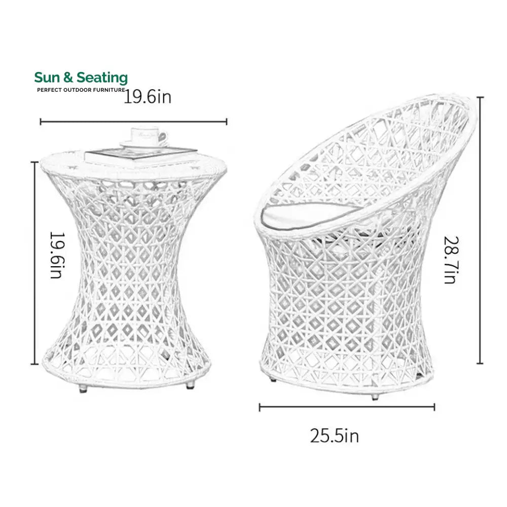 Espiridión Outdoor Patio Seating Set 2 Chairs and 1 Table Set (White) Coffee Table Sets