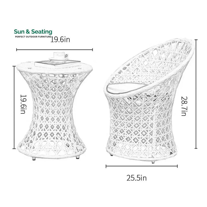 Espiridión Outdoor Patio Seating Set 2 Chairs and 1 Table Set (White) Coffee Table Sets