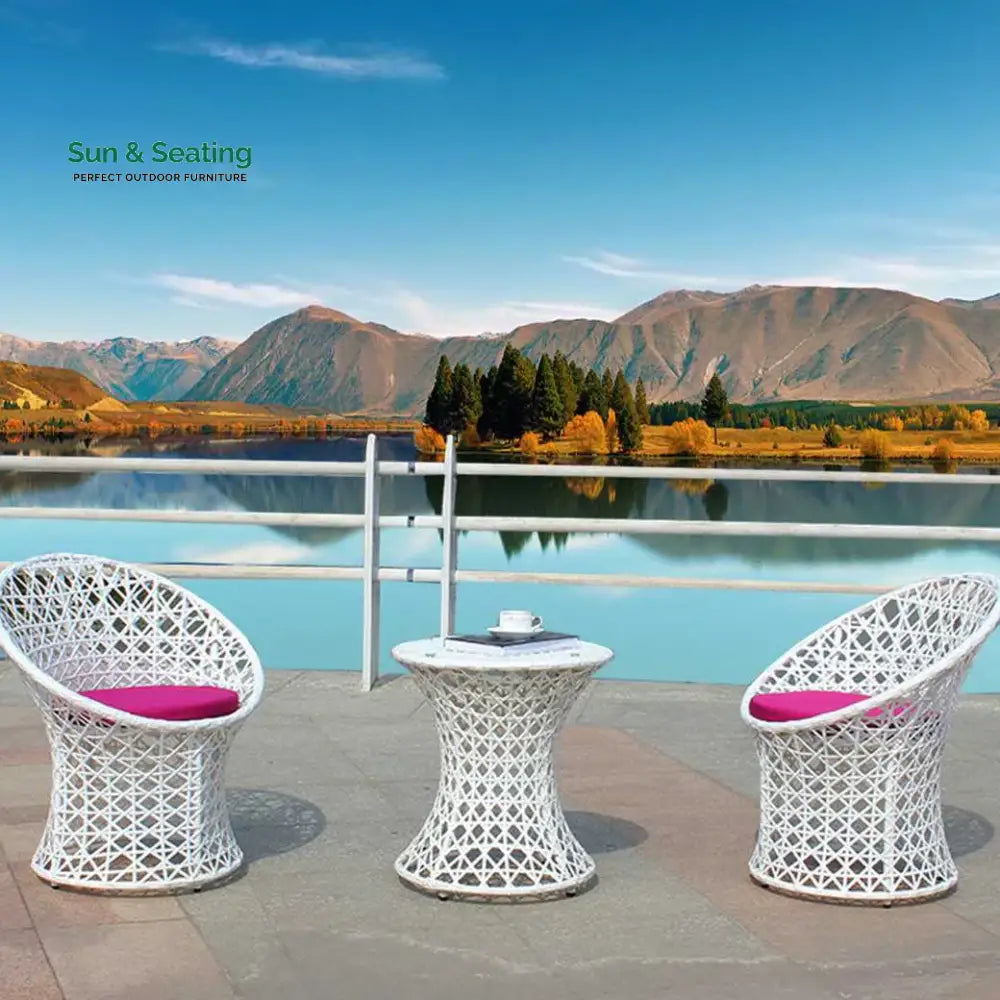 Espiridión Outdoor Patio Seating Set 2 Chairs and 1 Table Set (White) Coffee Table Sets