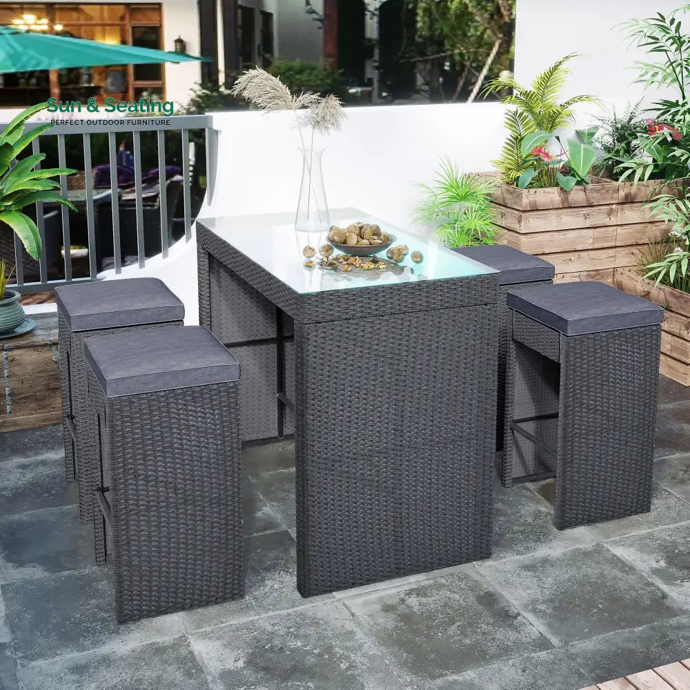 Espiritu Outdoor Bar Sets 4 Stools and 1 Table Patio Bar Set (Grey) Bar Sets