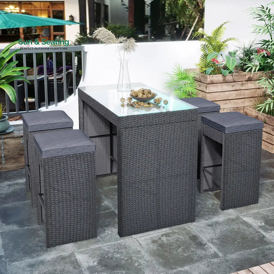 Espiritu Outdoor Bar Sets 4 Stools and 1 Table Patio Bar Set (Grey) Bar Sets