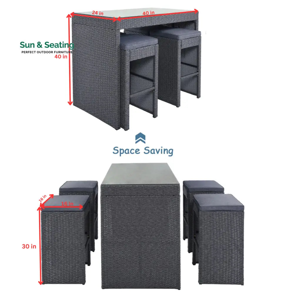 Espiritu Outdoor Bar Sets 4 Stools and 1 Table Patio Bar Set (Grey) Bar Sets