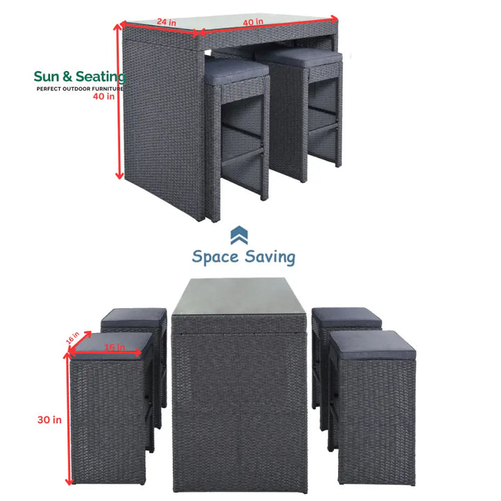 Espiritu Outdoor Bar Sets 4 Stools and 1 Table Patio Bar Set (Grey) Bar Sets
