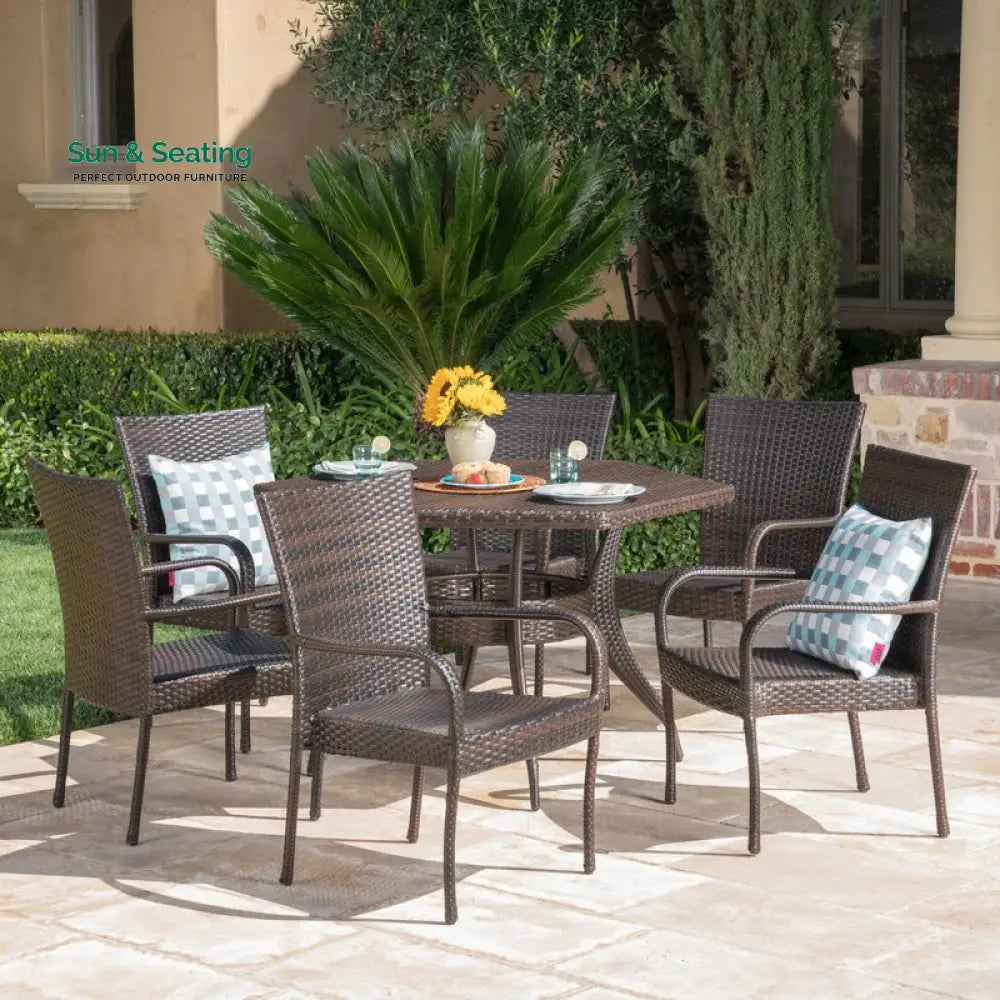 Esposito Outdoor Patio Dining Set 6 Chairs and 1 Table (Brown) Dining sets