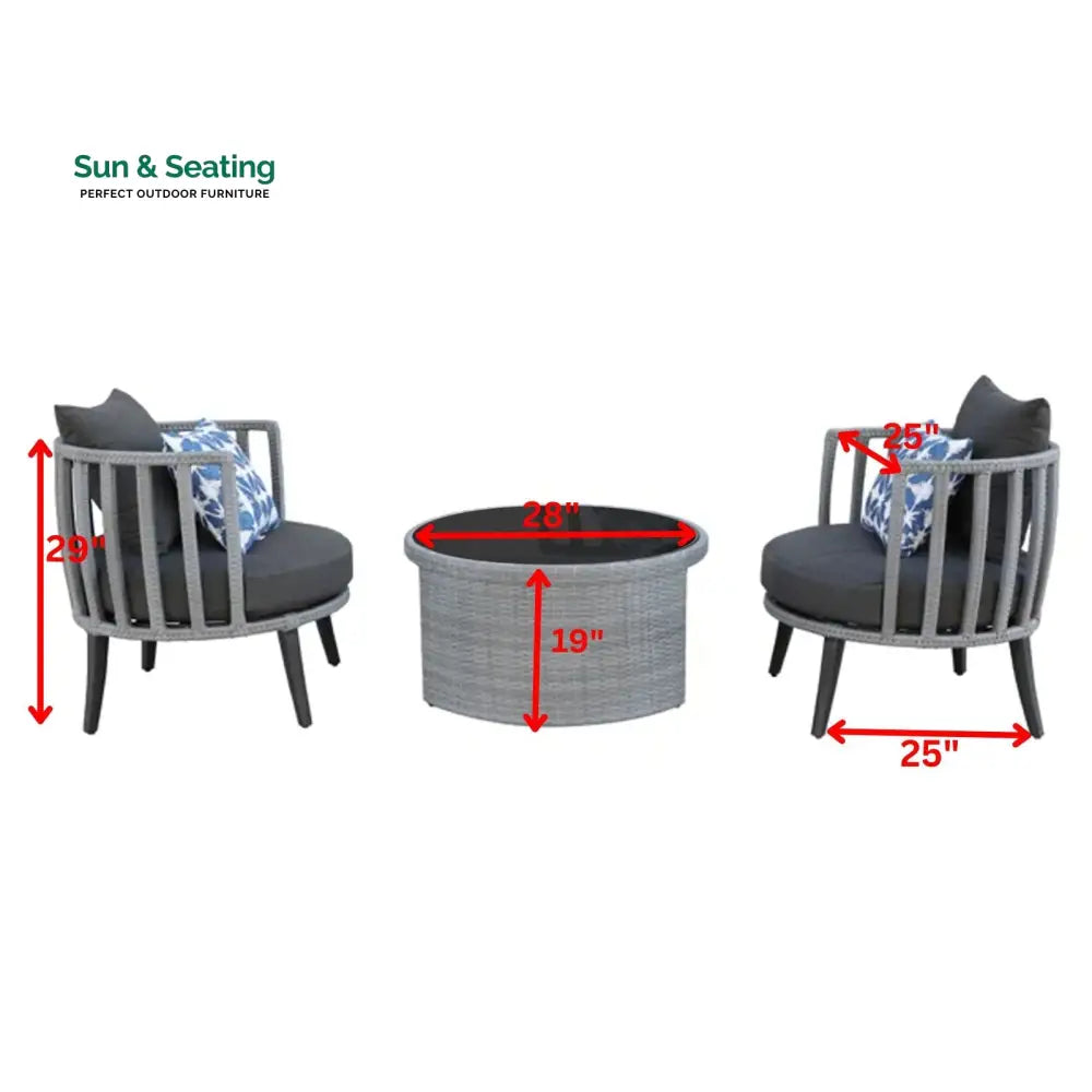 Eto Outdoor Patio Seating Set 2 Chairs and 1 Table Set (Grey) Coffee Table Sets