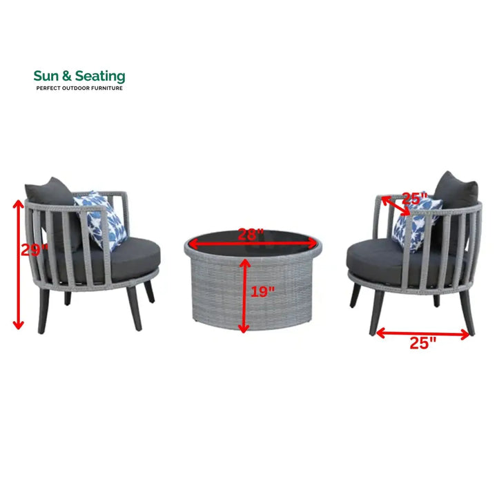 Eto Outdoor Patio Seating Set 2 Chairs and 1 Table Set (Grey) Coffee Table Sets