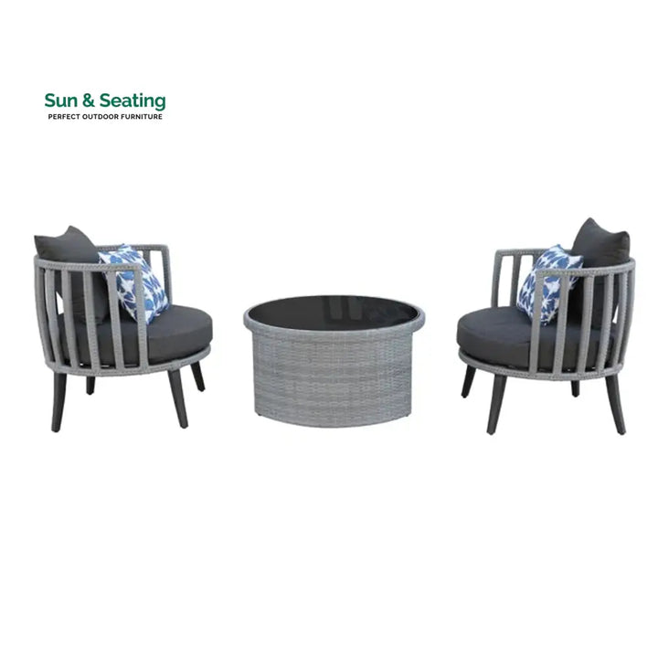Eto Outdoor Patio Seating Set 2 Chairs and 1 Table Set (Grey) Coffee Table Sets