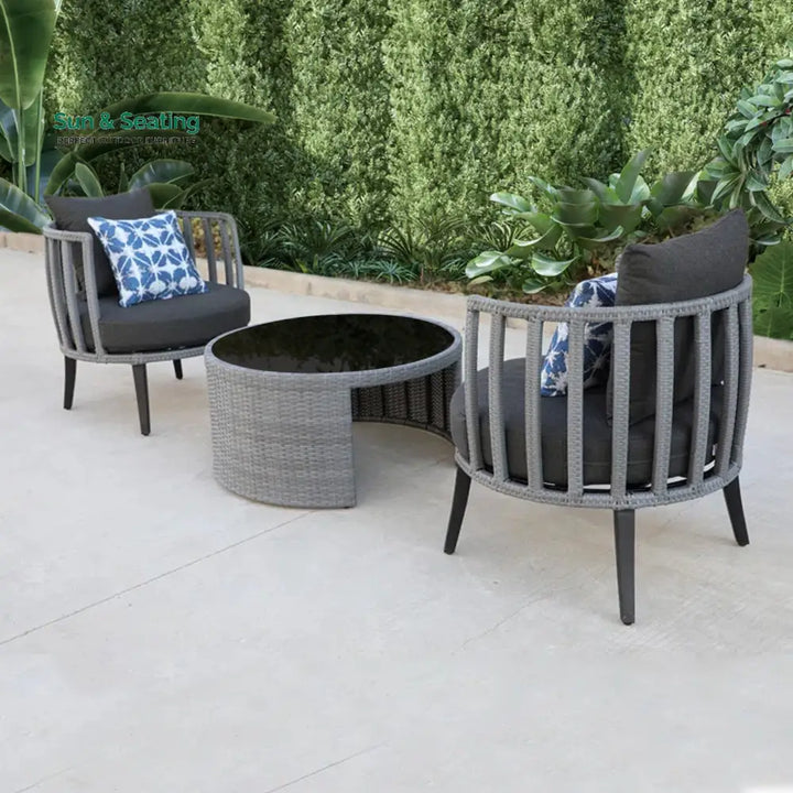 Eto Outdoor Patio Seating Set 2 Chairs and 1 Table Set (Grey) Coffee Table Sets