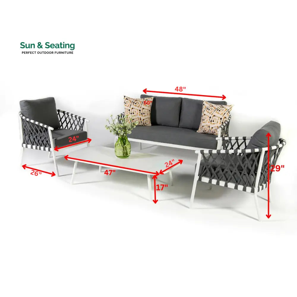 Etta Outdoor Sofa Set 2 Seater 2 Single seater and 1 Center Table (White +Grey) Braided &amp; Rope Sofa Sets