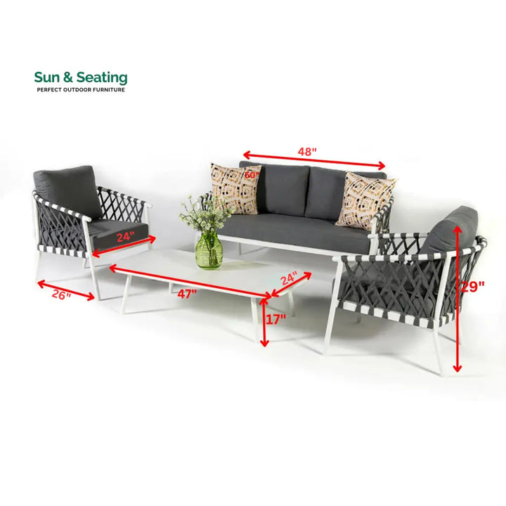 Etta Outdoor Sofa Set 2 Seater 2 Single seater and 1 Center Table (White +Grey) Braided &amp; Rope Sofa Sets