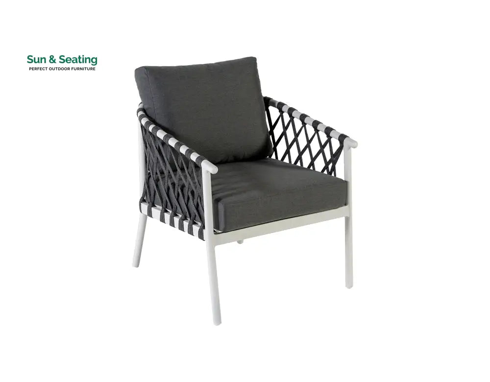 Etta Outdoor Sofa Set 2 Seater 2 Single seater and 1 Center Table (White +Grey) Braided &amp; Rope Sofa Sets
