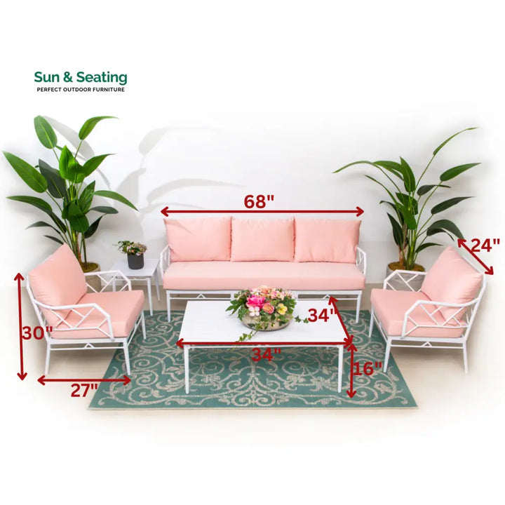 Ettore Outdoor Sofa Set 3 Seater 2 Single Seater,and 1 Center Table (White) Sofa Sets