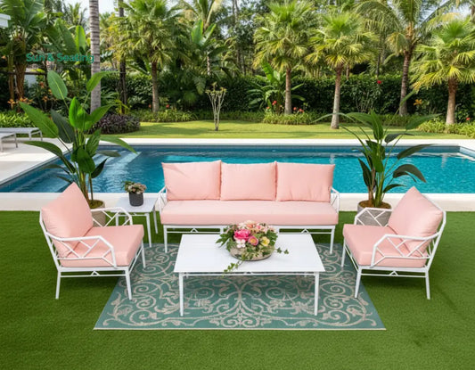 Ettore Outdoor Sofa Set 3 Seater 2 Single Seater,and 1 Center Table (White) Sofa Sets