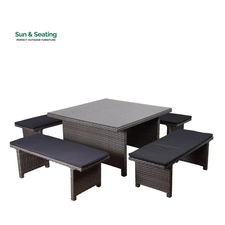 Eula Outdoor Patio Dining Set 4 Stools and 1 Table (Gray) Dining sets