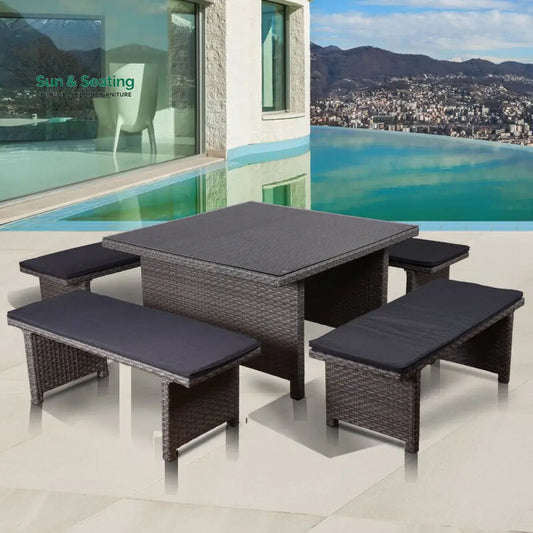 Eula Outdoor Patio Dining Set 4 Stools and 1 Table (Gray) Dining sets