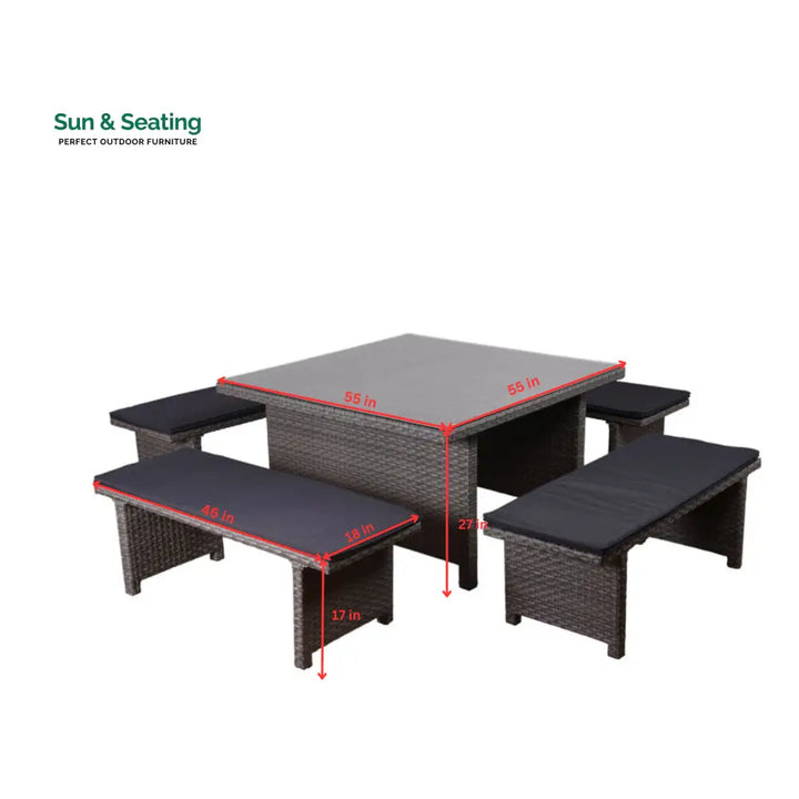 Eula Outdoor Patio Dining Set 4 Stools and 1 Table (Gray) Dining sets