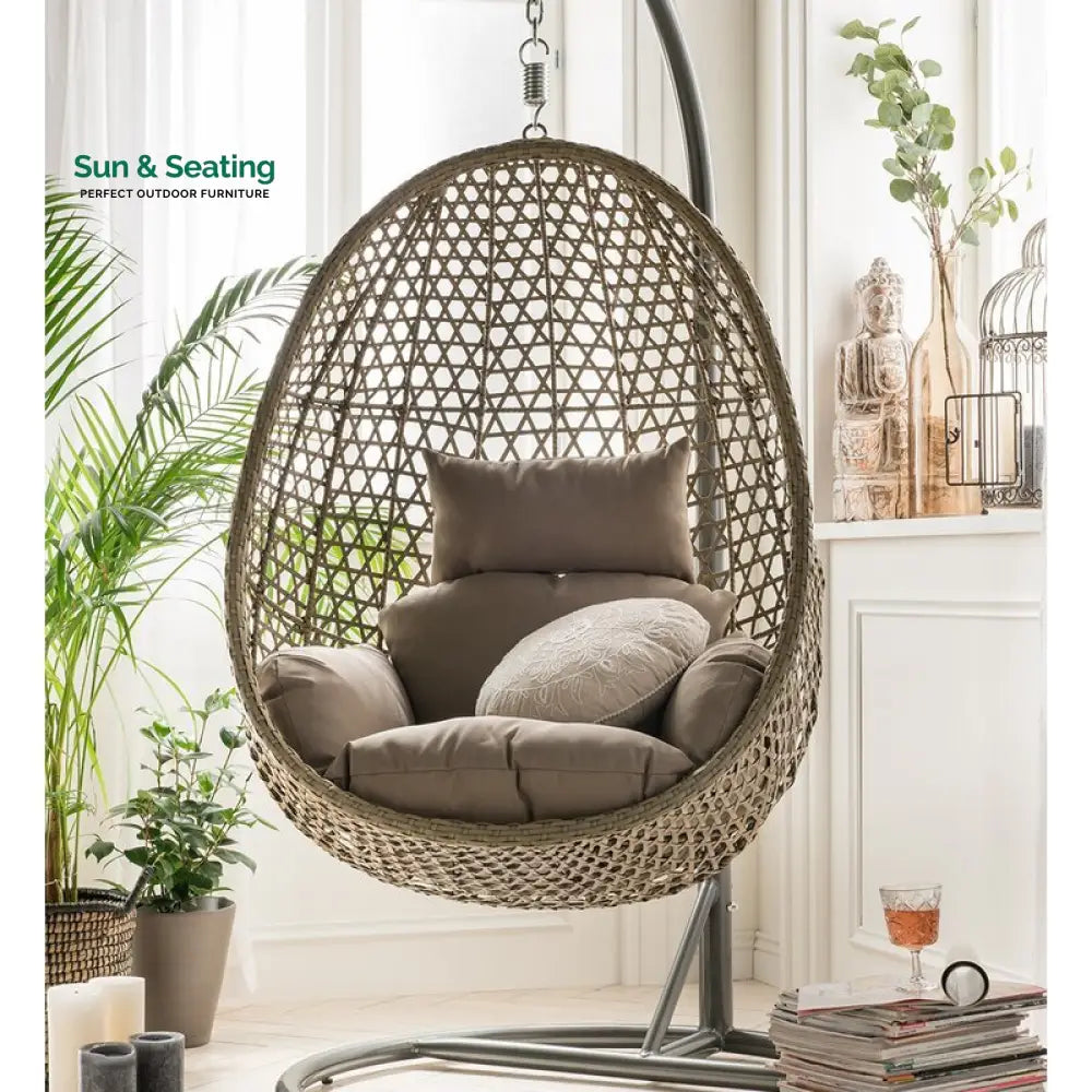 Eula Single Seater Hanging Swing With Stand For Balcony Garden Swing (Gold) Swings
