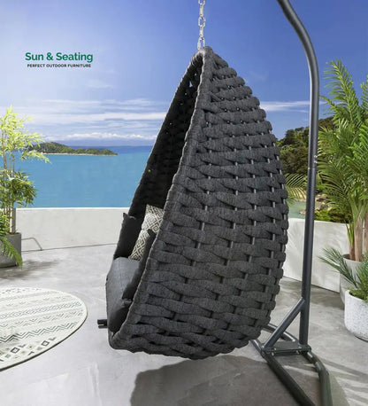 Eurig Single Seater Hanging Swing With Stand For Balcony Garden (Grey) Braided & Rope Swings