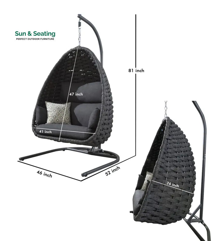 Eurig Single Seater Hanging Swing With Stand For Balcony Garden (Grey) Braided &amp; Rope Swings